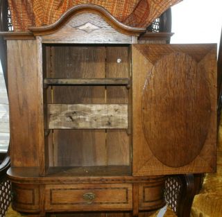 Antique Wood Medicine Cabinet/Apothecary w/oval mirror,  shelves 2
