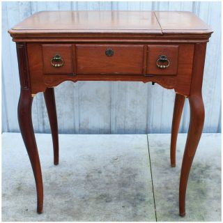 Vintage Queen Anne Style Sewing Cabinet Table 31” Height W/pull Out Drawer
