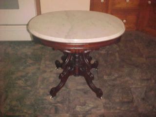 Antique Victorian Parlor Table Oval Marble Top