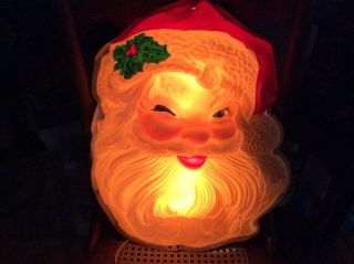 Vintage Winking Santa Face Double Light Wall Hanging 19”