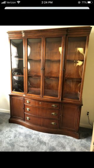 Antique China Cabinet Hutch With Wood Shelves.