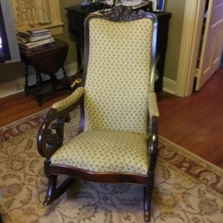 Antique,  Possibly Walnut,  Carved Lincoln Rocking Chair Local Pickup