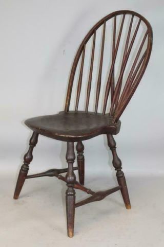 Great 18th C.  Connecticut Tracy School Windsor Brace Back Chair In Old Red Paint