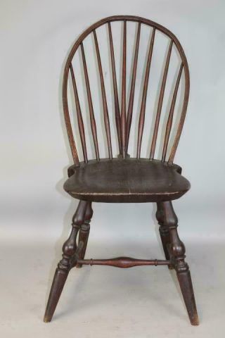 GREAT 18TH C.  CONNECTICUT TRACY SCHOOL WINDSOR BRACE BACK CHAIR IN OLD RED PAINT 2