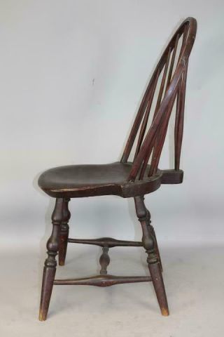 GREAT 18TH C.  CONNECTICUT TRACY SCHOOL WINDSOR BRACE BACK CHAIR IN OLD RED PAINT 4