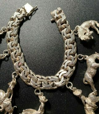 Vintage Heavy Taxco Mexico Sterling Silver Rodeo Cowboys Horses Charm Bracelet