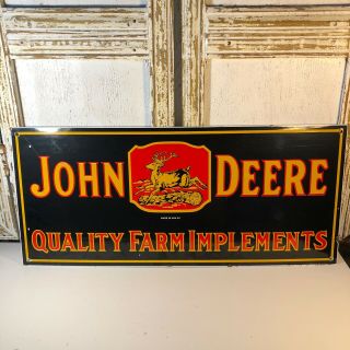 Vintage Porcelain John Deere Quality Farm Implements Farm Tractor Sign