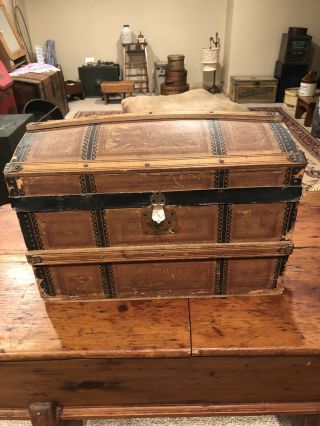 Antique Childs Size Domed Top Trunk - With Tray