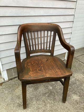 Antique Oak Wood Office Desk Chair Bankers,  Lawyer’s Business Chair