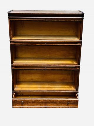 19TH C ANTIQUE TIGER OAK MACEY STACKING BARRISTER BOOKCASE W/ BASE DRAWER 4