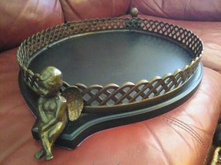 Antique Vintage Bronze Brass Winged Boy Cherub Sculpture Figurative Large Tray