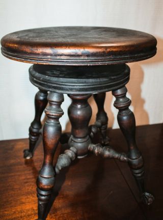 Antique Piano Stool By Melvin Bancroft With Talon And Glass Ball Feet