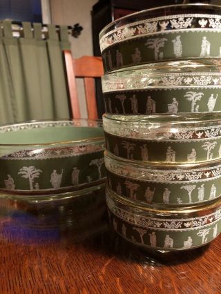 Vintage Jeanette HELLENIC GREEN WEDGEWOOD GREEK Glass Bowl Set 3