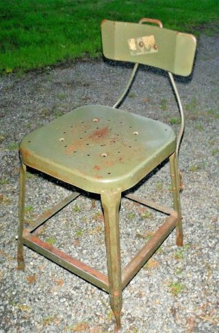 Vintage Industrial Drafting Factory Loft Stool Chair Metal Adjustable Back