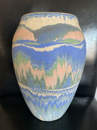 Vintage 1930s Ozark Roadside Tourist Pottery Drip Swirl Glaze 10” Vase A Beauty