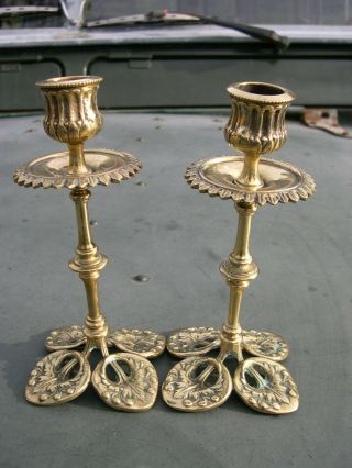 English Cast Brass Art Nouveau Candle Sticks,  Early Rd No 382