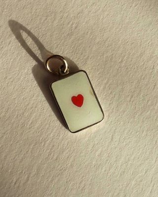 Vintage 9ct Gold Charm Enamel One Heart / Ace Of Hearts Card / Love Token Rare