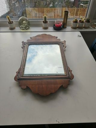 A Antique Georgian Mahogany Fretwork Mirror Dated 1746 To Reverse