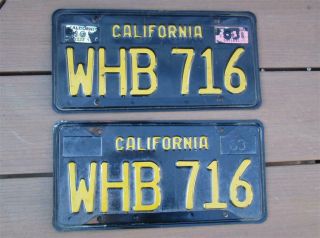 Vintage California Black & Gold License Plates 1963 - 1969 Years Whb 716 Dmv Clear