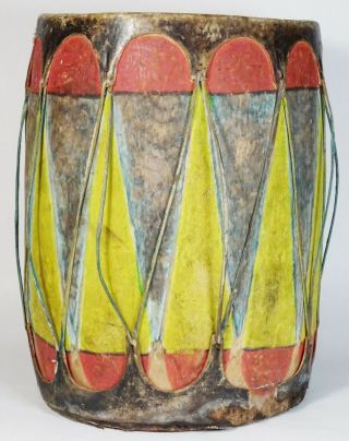 Vintage 1920s - 30s Cochiti Pueblo Ceremonial Dance Drum,  Painted Wood,  16 " Tall