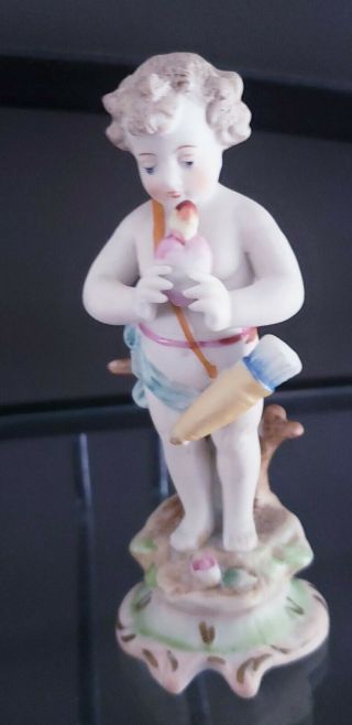 Vintage 4.  5 " Hand Painted Bisque Porcelain Figurine Cupid 7504 A.  Timchin