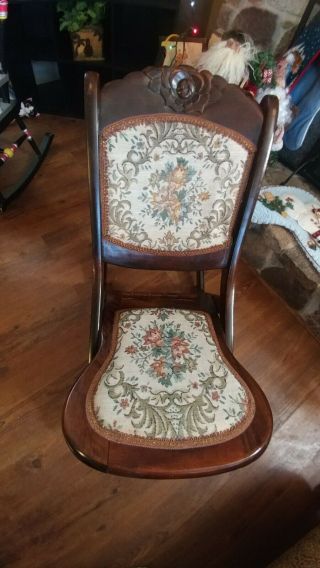 Carved Fold Up Rocker / Rocking Chair Vintage Mid Century Antique Furniture 2