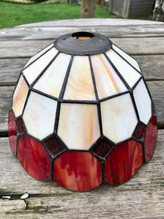 Vintage Tiffany Style Red/oyster Stained/leaded Glass Lampshade