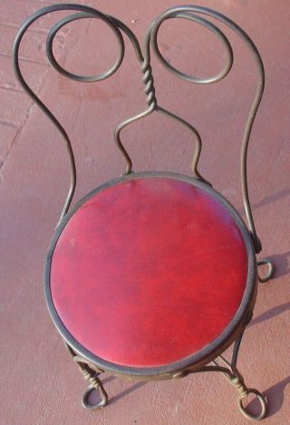 Antique Vintage Wrought Iron Doll Child Size Ice Cream Parlor Chair Red Seat