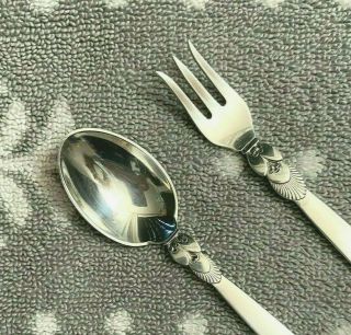Vintage Georg Jensen Cactus Sterling Iced Tea Spoon & Oyster Fork,  Set Of 2