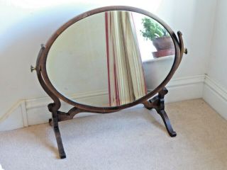 Antique Edwardian Mahogany Oval Dressing Table Mirror 65cm X 59cm
