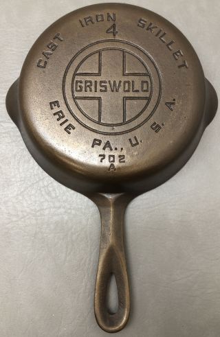 Vintage Restored Griswold 4 Large Block Logo Cast Iron Skillet 702 A No Wobble