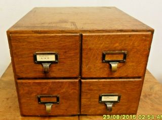 Vintage Oak Filing Cabinet Of 4 Card Index Drawers