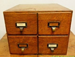 Vintage Oak Filing Cabinet of 4 Card Index Drawers 2