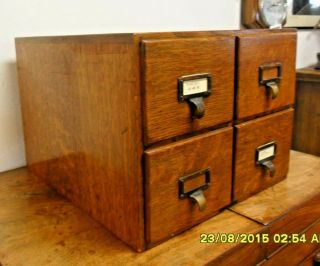 Vintage Oak Filing Cabinet of 4 Card Index Drawers 3