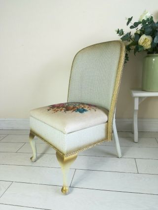 Lloyd Loom Style Chair Cream & Gold Floral Seat Mid Century 60 