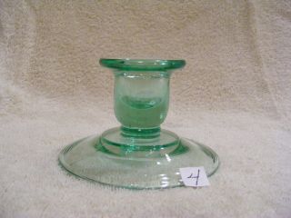 (4) Vintage Round Green Glass Taper Candle Holder