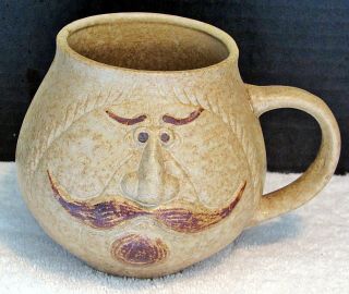 Large Pottery Usa Coffee Mug Cup 3d Face Mustache Man Stoneware