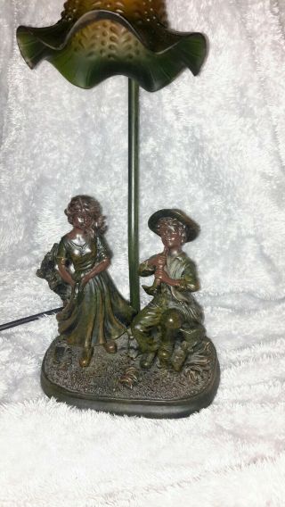 Antique Style Bronze Lamp With A Glass Shade