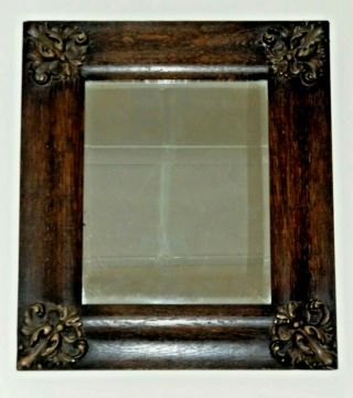 Antique Dark Wood Mirror With Moulded Corners