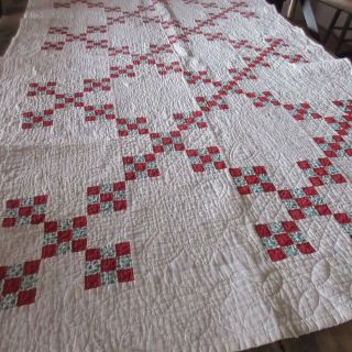 Well Quilted Authentic Vintage 30s Red 9 Patch Crib Quilt 60x38