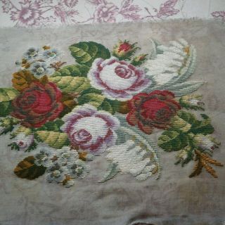 Antique Wool & Silk Tapestry Panel W/ Floral Design