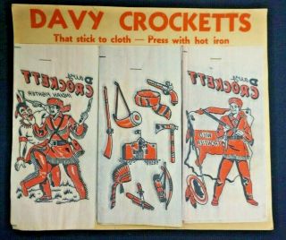 60,  Vintage C.  1955 Old Stock Hot Iron On Transfer Davy Crockett