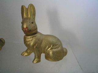 Vintage German Compo Paper Mache Rabbit Candy Container Glass Eyes Gold Metallic