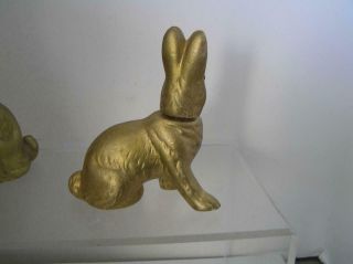Vintage German Compo Paper Mache Rabbit Candy Container Glass Eyes Gold Metallic 3