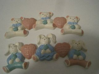 Set Of 2 Home Interiors Wall Hanging Plaques Bears Hearts Bunnies Nursery 8.  5 " L