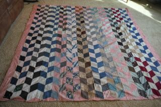 Antique Hand Pieced Quilt Top Diamonds In A Row Pattern 1900s