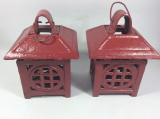 Vintage Cast Iron Pagoda Oriental Hanging Garden Lantern Candle Holders