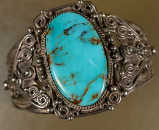 Old Pawn Navajo Vintage Turquoise Sterling Silver Harvey Cuff Bracelet 1950 