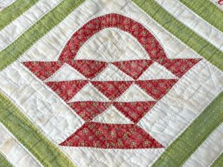 Early PA c 1850s Basket QUILT Antique Turkey Red Leaves For Study 2