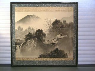 Vintage Chinese Landscape Painting On Silk Signed Framed